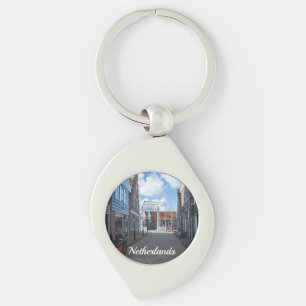 Dutch village with traditional wooden bridge key ring