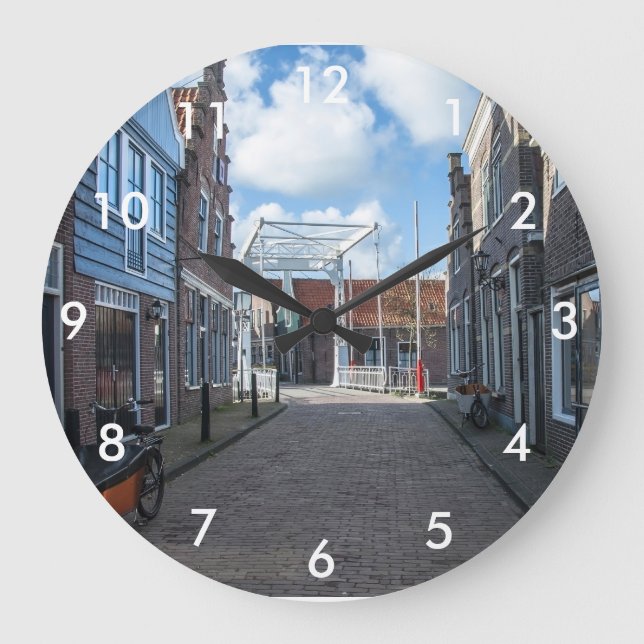 Dutch village with traditional wooden bridge large clock (Front)