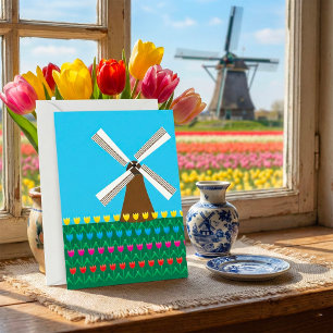 Dutch Windmill and Colourful Tulip Field Invitation