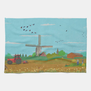 Dutch Windmill Countryside Landscape Netherland Tea Towel
