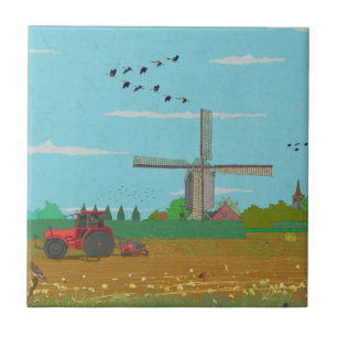 Dutch Windmill Countryside Landscape Netherland Tile