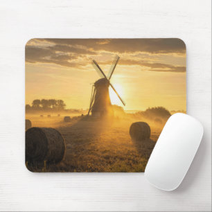 Dutch Windmill in a Morning Hay Field Mouse Mat