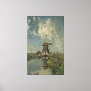 Dutch windmill on polder waterway Paul Gabriël Canvas Print