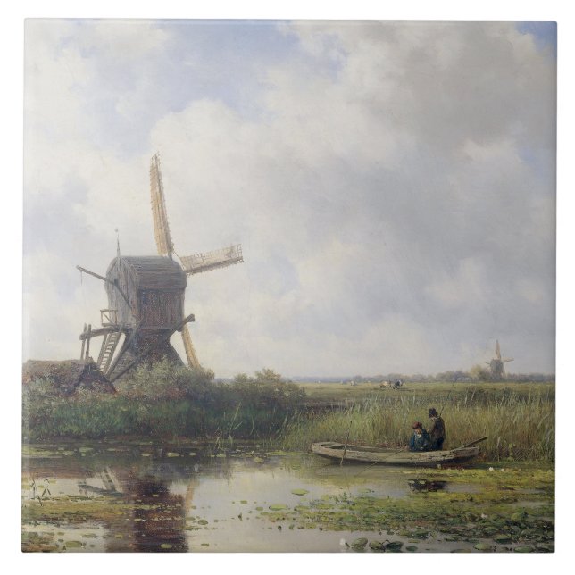 Dutch windmills near Gein river , Willem Roelofs Tile (Front)