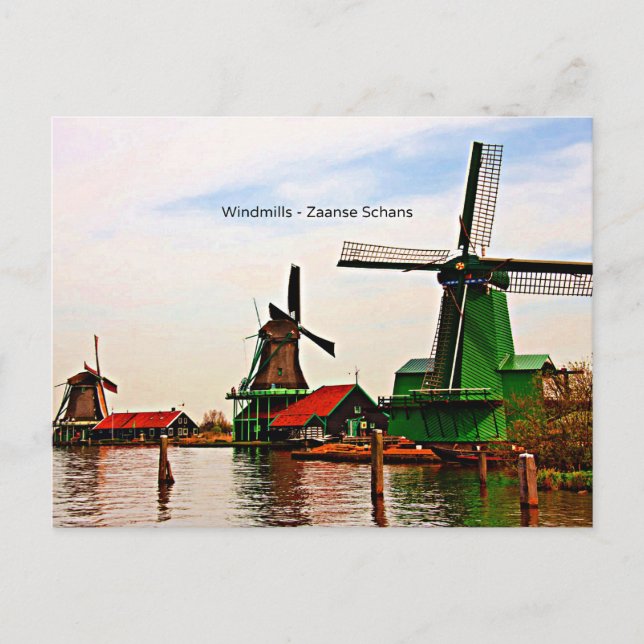 Dutch Windmills, Zaanse Schans, Holland Postcard (Front)