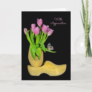 Dutch wooden shoes and tulips thank you card