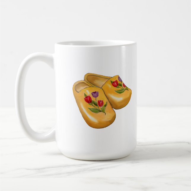 Dutch Wooden Shoes with Tulips, Klompen, Holland Coffee Mug (Left)