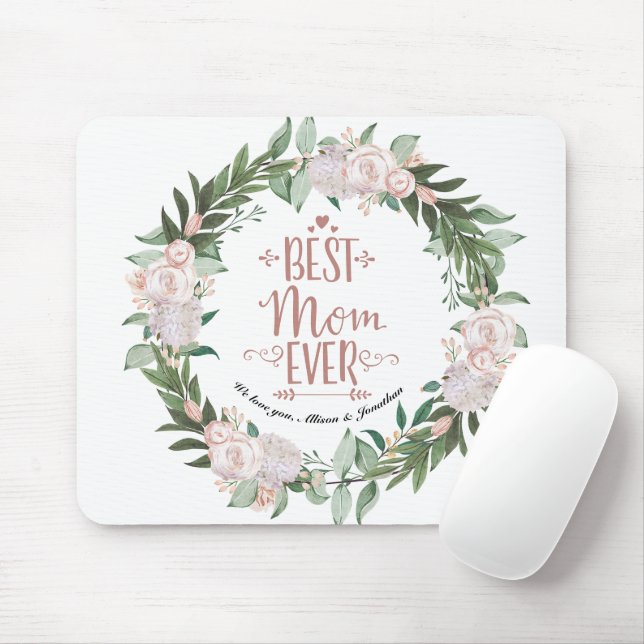 Duty Pink Floral Wreath Best Mom Ever Mothers Day Mouse Mat (With Mouse)