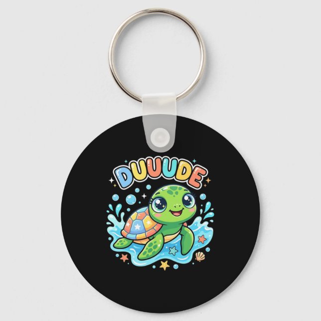 Duuude Cute Sea Turtle Key Ring (Front)