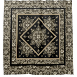 Duvet Cover Boho Sepia Medallions on black Shower Curtain