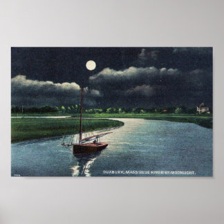 duxbury ma. blue river by moon light poster