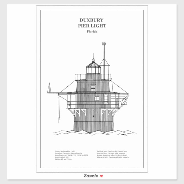 Duxbury Pier Light Lighthouse - Massachusetts -BD (Sheet)