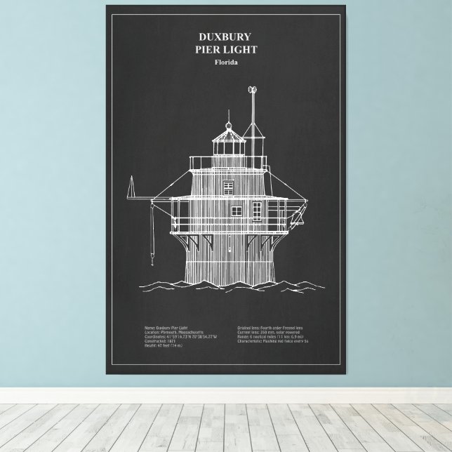 Duxbury Pier Light Lighthouse - Massachusetts – PD Canvas Print (Insitu(Wood Floor))