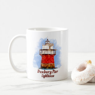 Duxbury Pier Lighthouse Watercolor - Massachusetts Coffee Mug