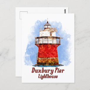 Duxbury Pier Lighthouse Watercolor - Massachusetts Postcard