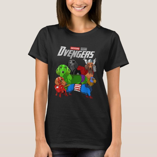 Dvengers, Funny Dog Dachshund T-Shirt (Front)