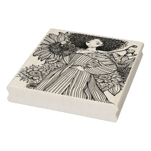 D'vinci Anime Girl Wood Art Stamp by BlackFace