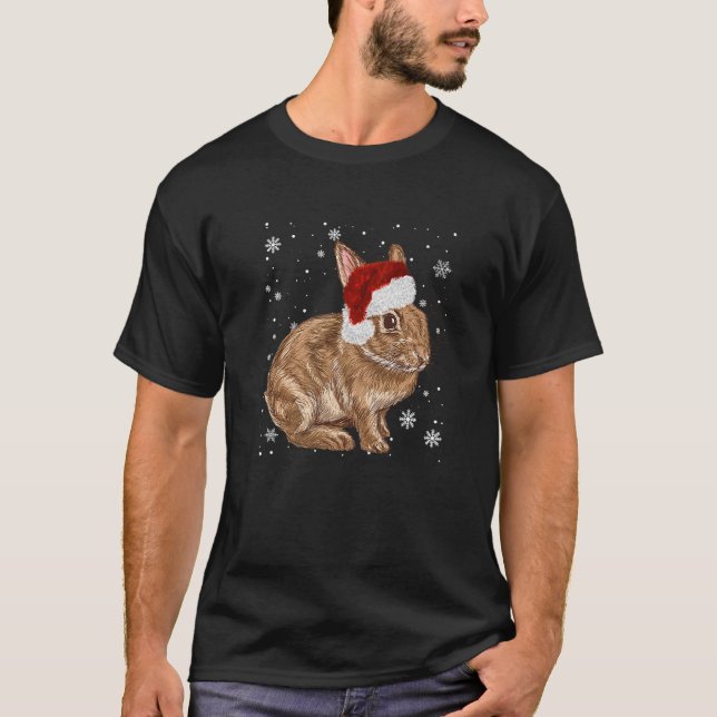 Dwarf Lop Eared Bunny Rabbit In Santa Claus Christ T-Shirt (Front)