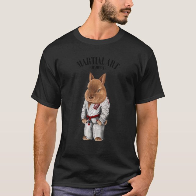 Dwarf Rabbit Judo Karate Master In White Judogi T-Shirt (Front)