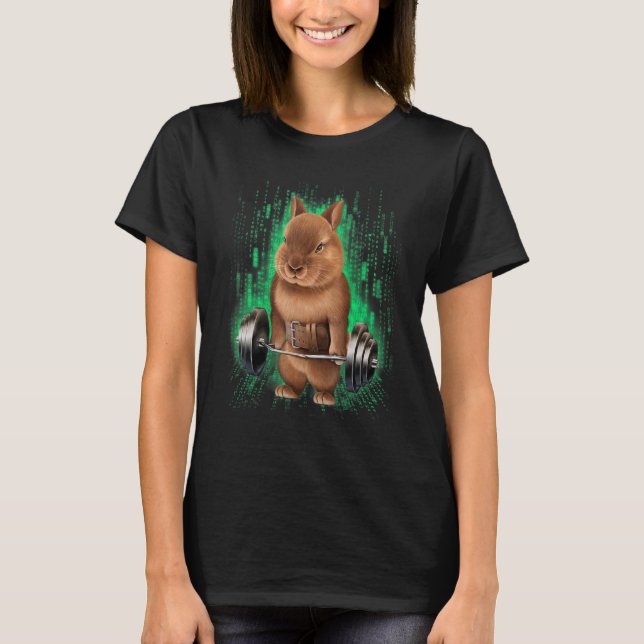 Dwarf Rabbit Muscle Training With Barbell Shrug Ba T-Shirt (Front)