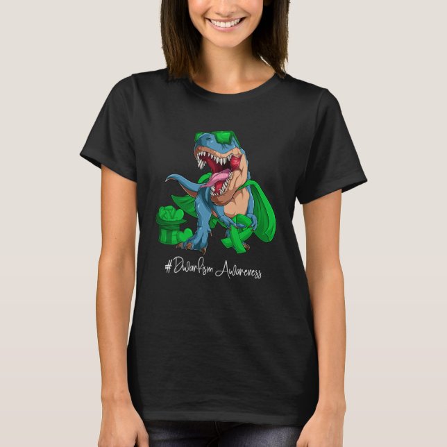 Dwarfism Awareness Month Green Ribbon Trex T-Shirt (Front)