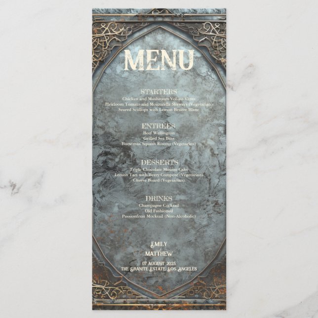 Dwarven Splendour Fantasy Wedding  Menu (Front)