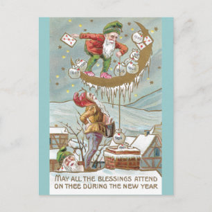 Dwarves with Sacks of Gold Vintage New Year Holiday Postcard