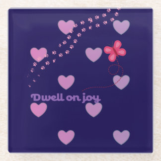 dwell on joy hearts and paw prints glass coaster