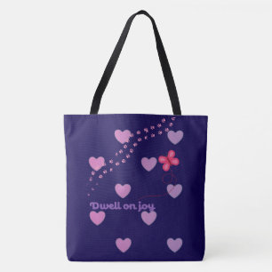 dwell on joy hearts and paw prints tote back bag