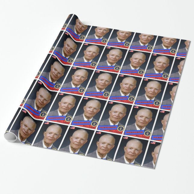 Dwight D. Eisenhower Baseball Card Wrapping Paper (Unrolled)