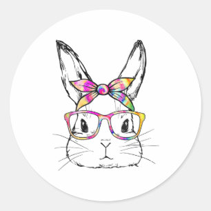 Dy Cute Bunny Face Tie Dye Gles Easter Day Classic Round Sticker
