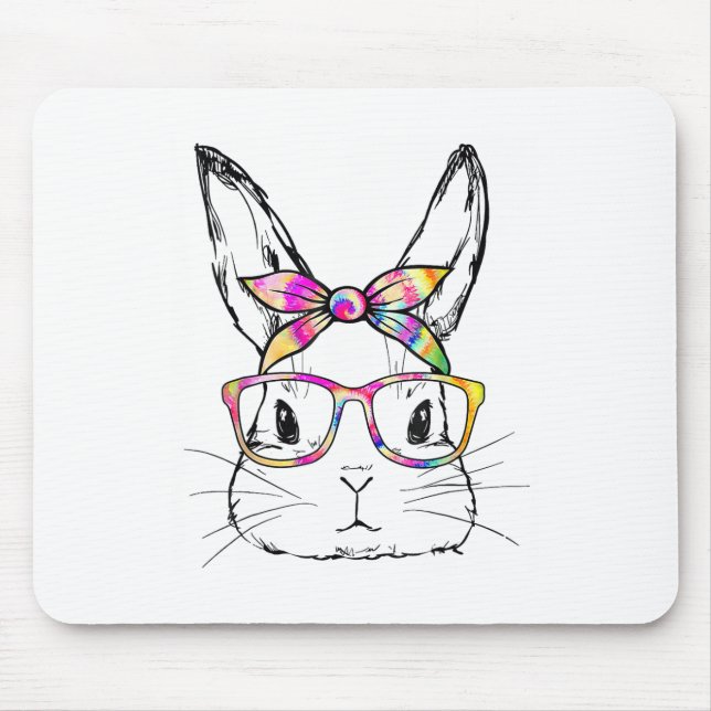 Dy Cute Bunny Face Tie Dye Gles Easter Day  Mouse Mat (Front)