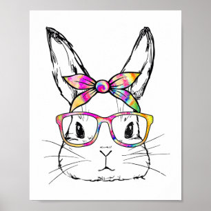 Dy Cute Bunny Face Tie Dye Gles Easter Day Poster