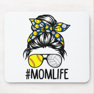 Dy Mom Life Softll Volleyll Mothers Day Messy Bun  Mouse Mat