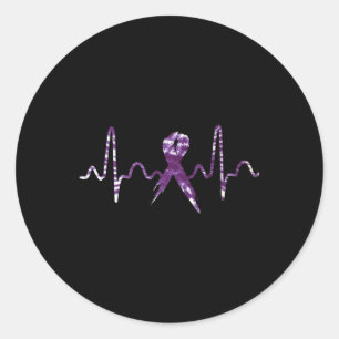 Dye Overdose Awareness Purple Ribbon Heartbeat  Classic Round Sticker