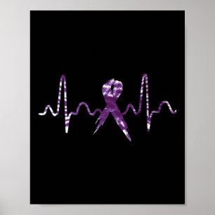 Dye Overdose Awareness Purple Ribbon Heartbeat Poster