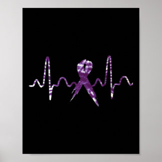 Dye Overdose Awareness Purple Ribbon Heartbeat  Poster