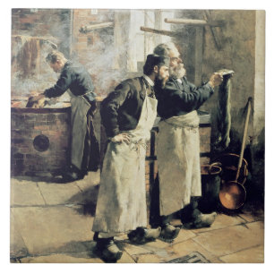 Dyeing workshop in the Gobelins, 19th century Tile