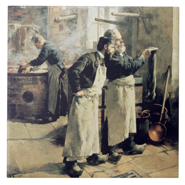 Dyeing workshop in the Gobelins, 19th century Tile (Front)