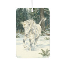 Dyfra Icelandic Unicorn Frolicking in Snowy Forest