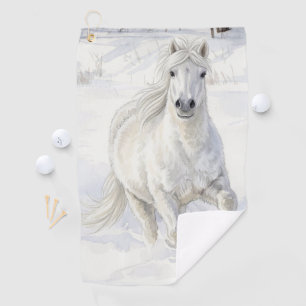 Dyfra the Icelandic Horse Galloping in Snow Golf Towel