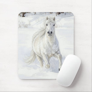 Dyfra the Icelandic Horse Galloping in Snow Mouse Mat