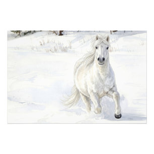 Dyfra the Icelandic Horse Galloping in Snow Photo Print