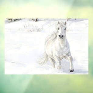 Dyfra the Icelandic Horse Galloping in Snow Window Cling