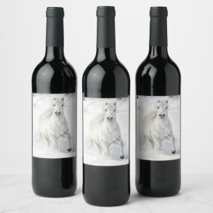 Dyfra the Icelandic Horse Galloping in Snow Wine Label