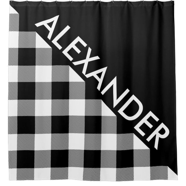 DYI Background Buffalo Blk Plaid 2 Bold Triangles Shower Curtain (Front)