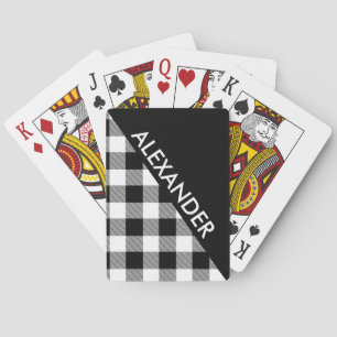 DYI BG Blk Buffalo Plaid 2 Triangles Diag White Playing Cards
