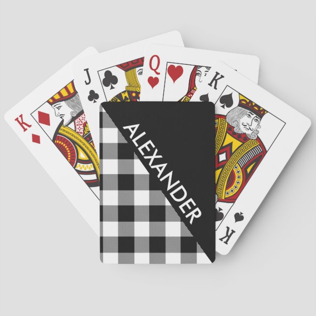 DYI BG Blk Buffalo Plaid 2 Triangles Diag White Playing Cards (Back)