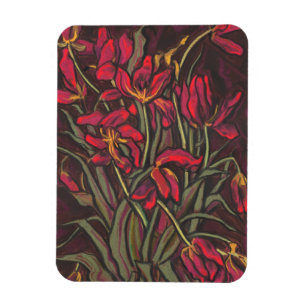 Dying Tulips Red Flowers Statement Floral Painting Magnet