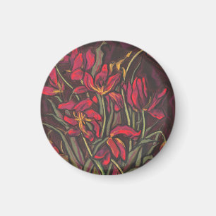 Dying Tulips Red Flowers Statement Floral Painting Magnet